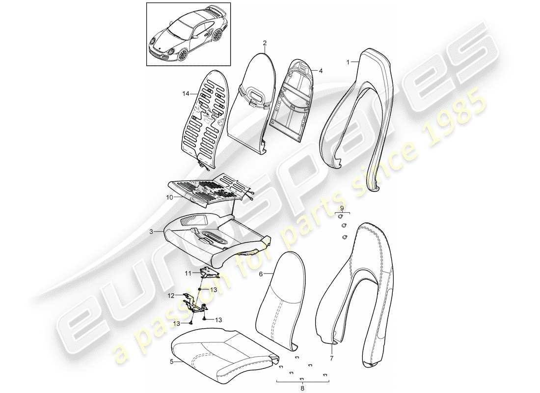 porsche 2009 997-2 turbo / gt2 foam part parts diagram