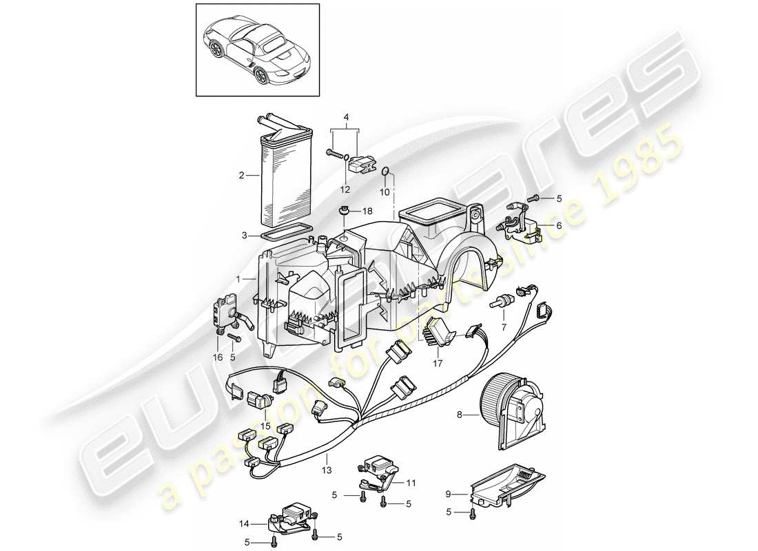 porsche 2011 (987 boxster) air distribution housing individual parts parts diagram