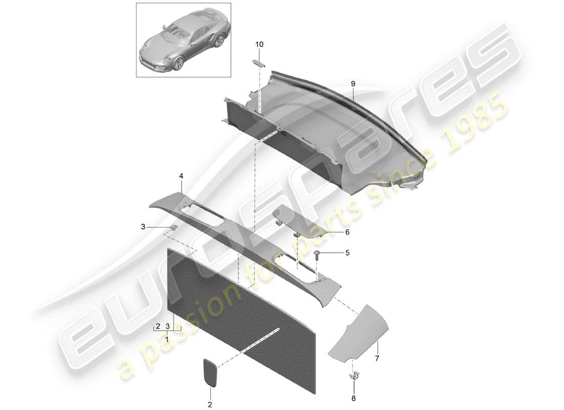 porsche 2015 (991-1 turbo) trim rear part diagram