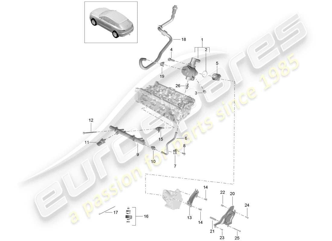 porsche 2015 (macan) fuel collection pipe high-pressure injector high pressure pump part diagram