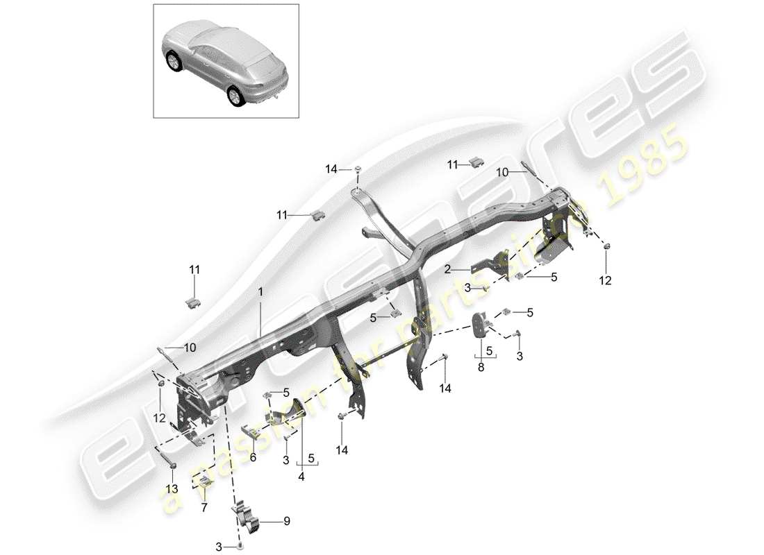 porsche 2016 (macan) retaining frame dashboard part diagram
