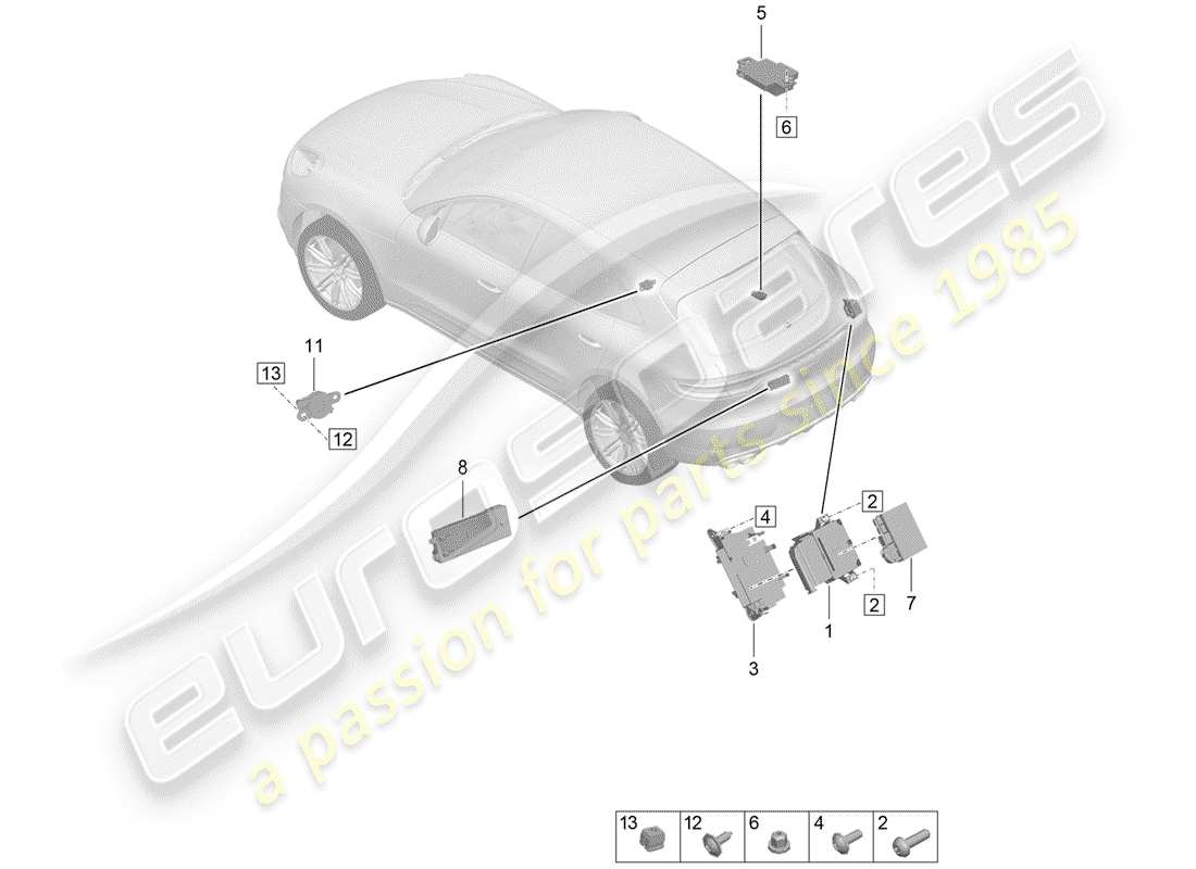 porsche 2020 (macan) control units rear end parts diagram