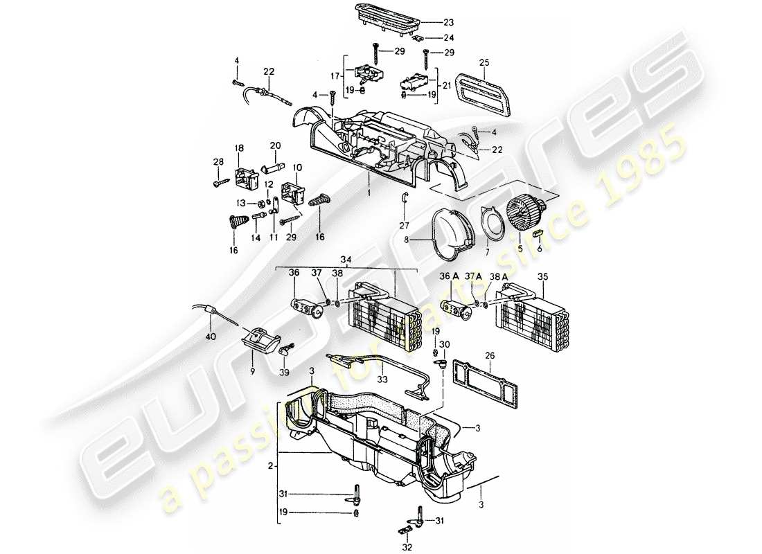 porsche 1992 (964) heater - air conditioner - single parts parts diagram