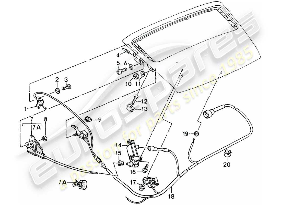 porsche 1992 (964) rear spoiler - driving mechanism parts diagram