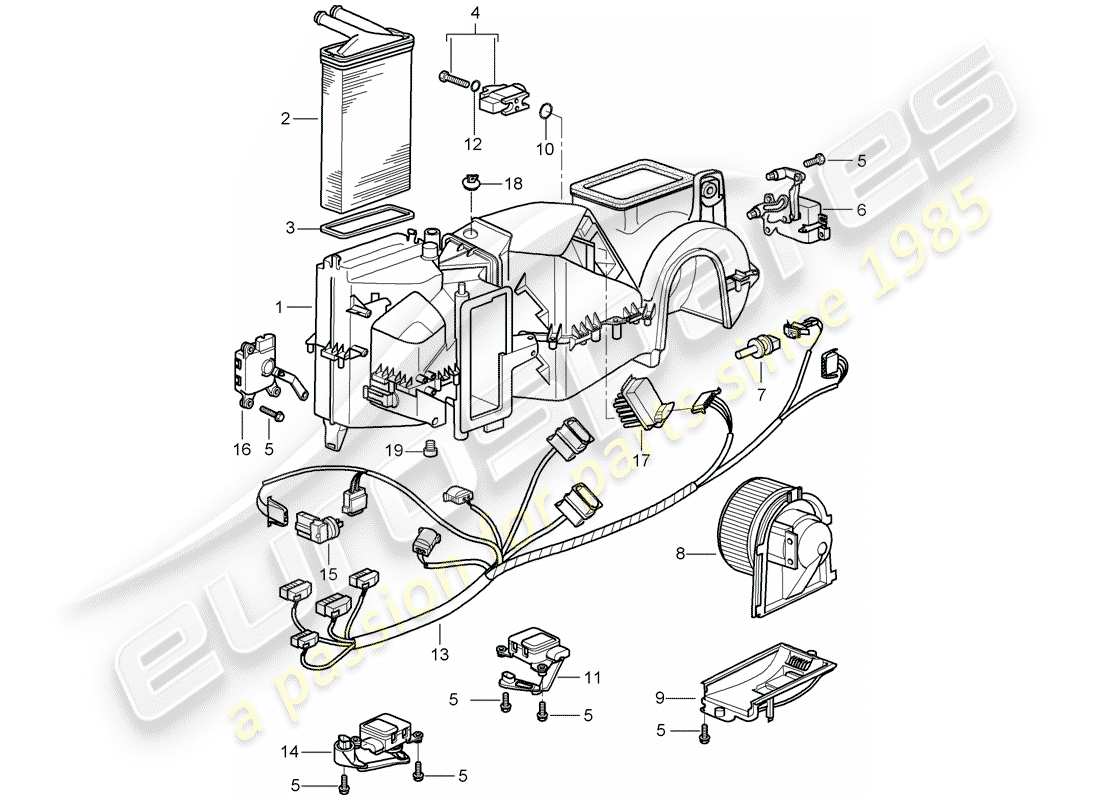 porsche 2005 (996 gt3) air conditioner - single parts part diagram