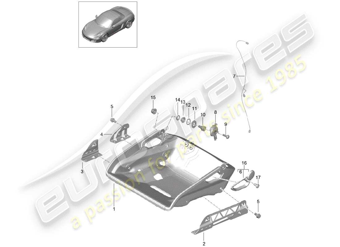 porsche 2016 (981 boxster) bucket seat folding seat frame accessories parts diagram