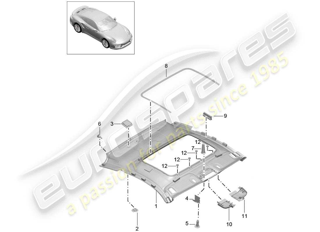 porsche 2016 (991-1 turbo) roof trim d - mj 2017>> part diagram