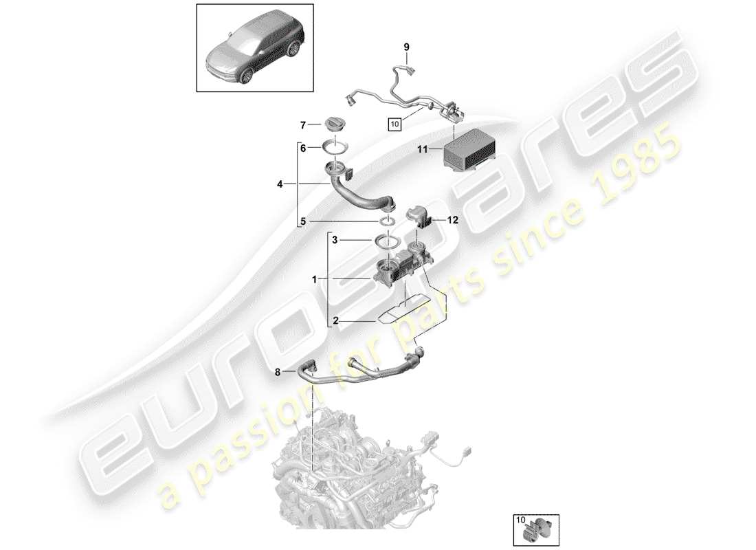porsche 2018 (cayenne e3 9ya/9yb) ventilation for cylinder block oil separator parts diagram