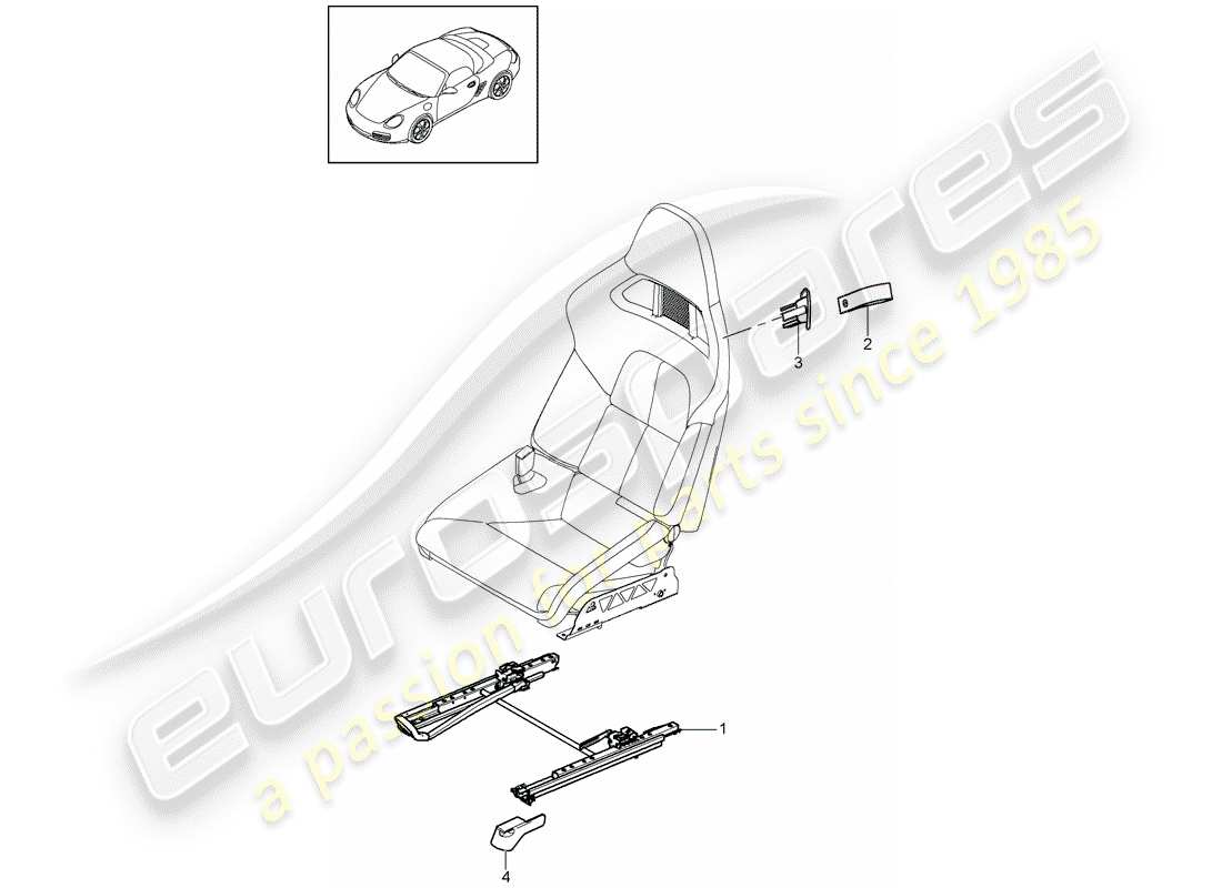 porsche 2010 (987 boxster) bucket seat for vehicle with fold-down seat backrest (complete) no longer available d - mj 2009>> parts diagram