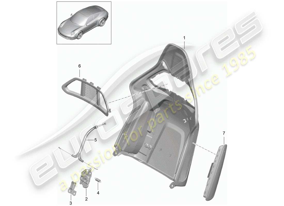 porsche 991 (2012) backrest shell parts diagram
