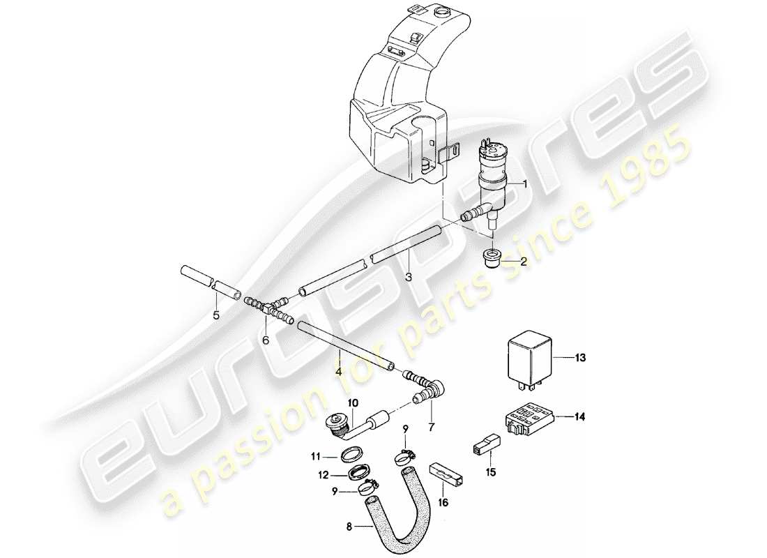 porsche 1985 (924) headlight washer system parts diagram