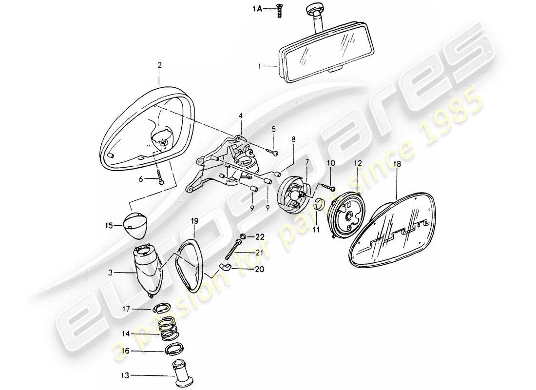porsche 1993 (964) rear view mirror inner - rear view mirror - rear view mirror parts diagram