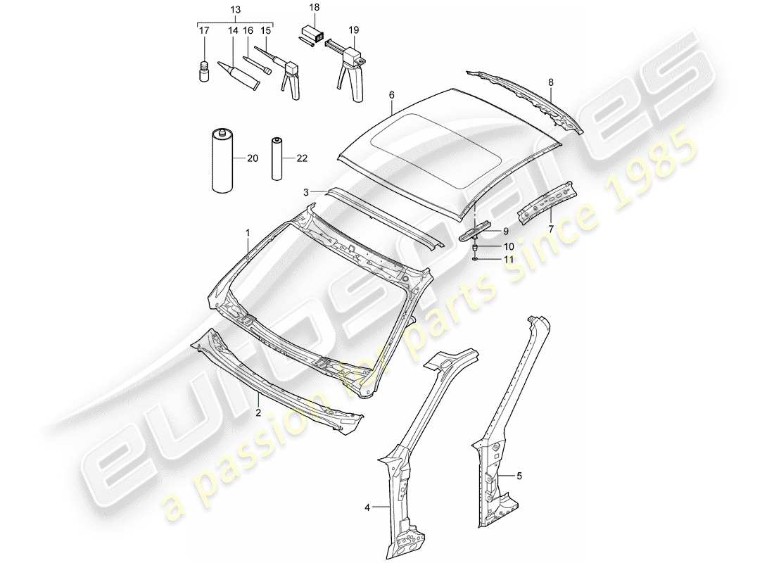 porsche 2011 (997-2) cowl parts diagram