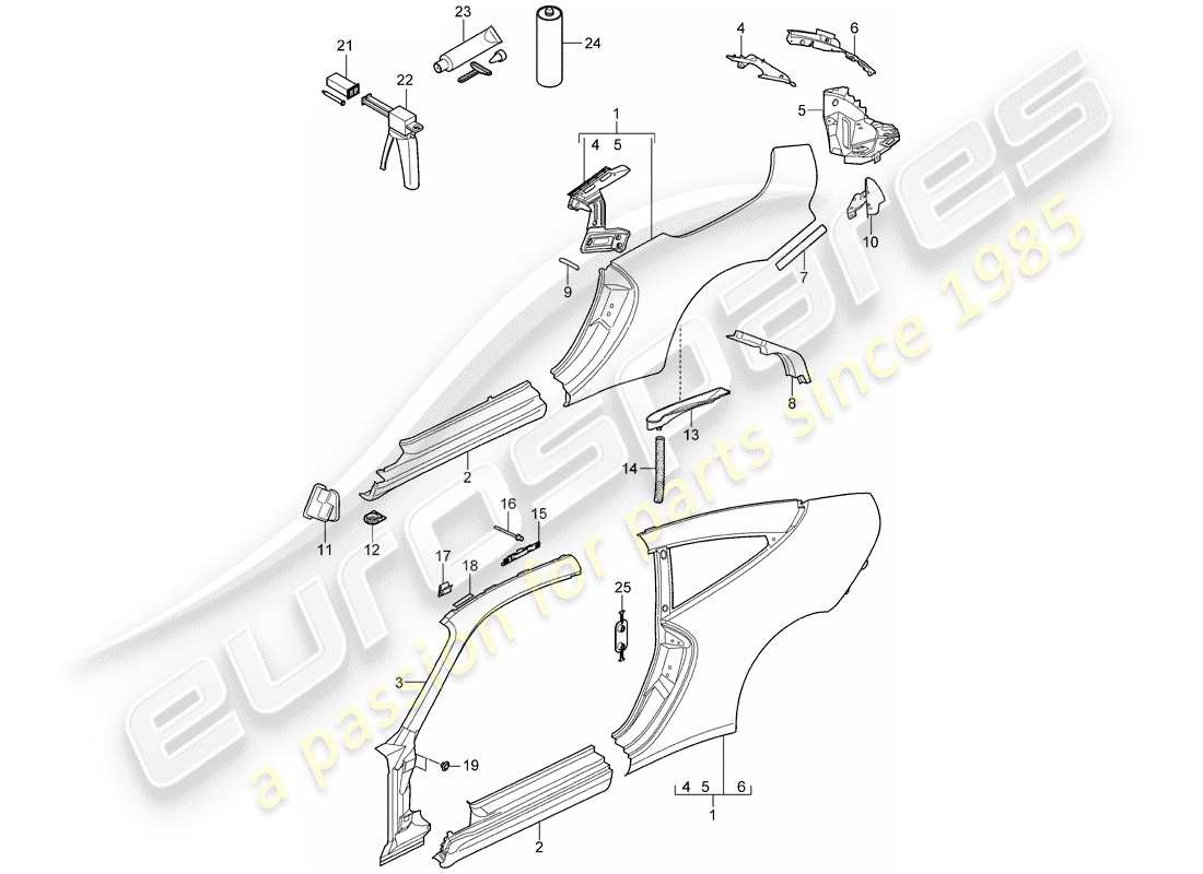 porsche 2009 (997-2) side panel parts diagram