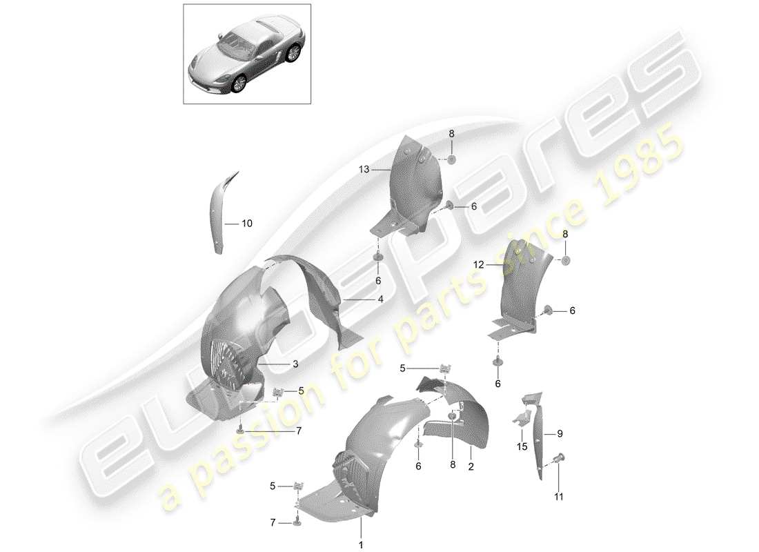 porsche 2018 (718 boxster) trims wheel housing parts diagram