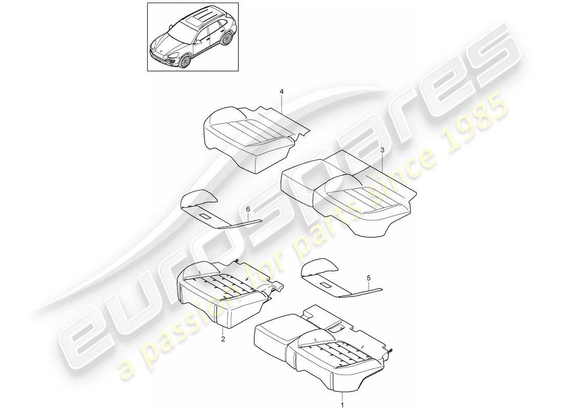 porsche 2011 (cayenne e2 92a) seat cushion rear sports seat foam part seat cover heater element part diagram