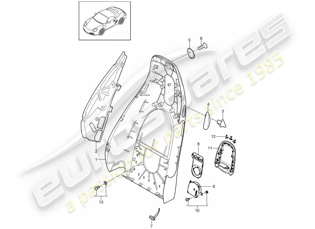 porsche boxster 987 (2011) backrest shell parts diagram