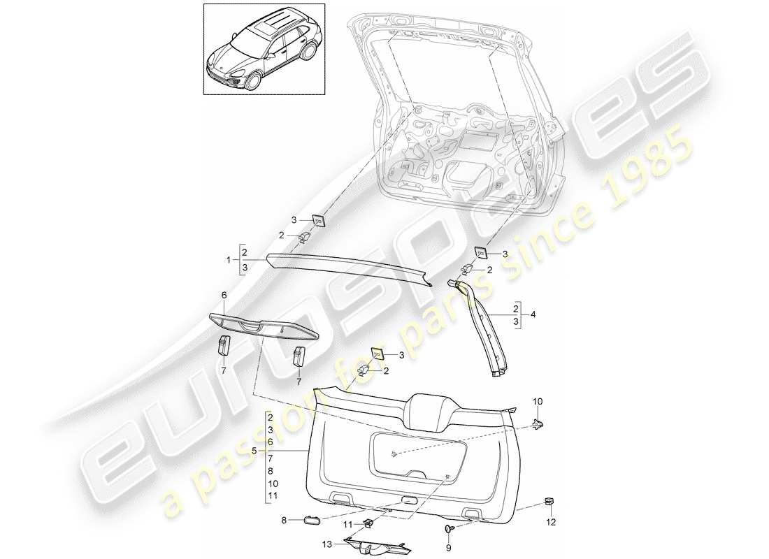 porsche 2012 (cayenne e2 92a) trims rear lid part diagram