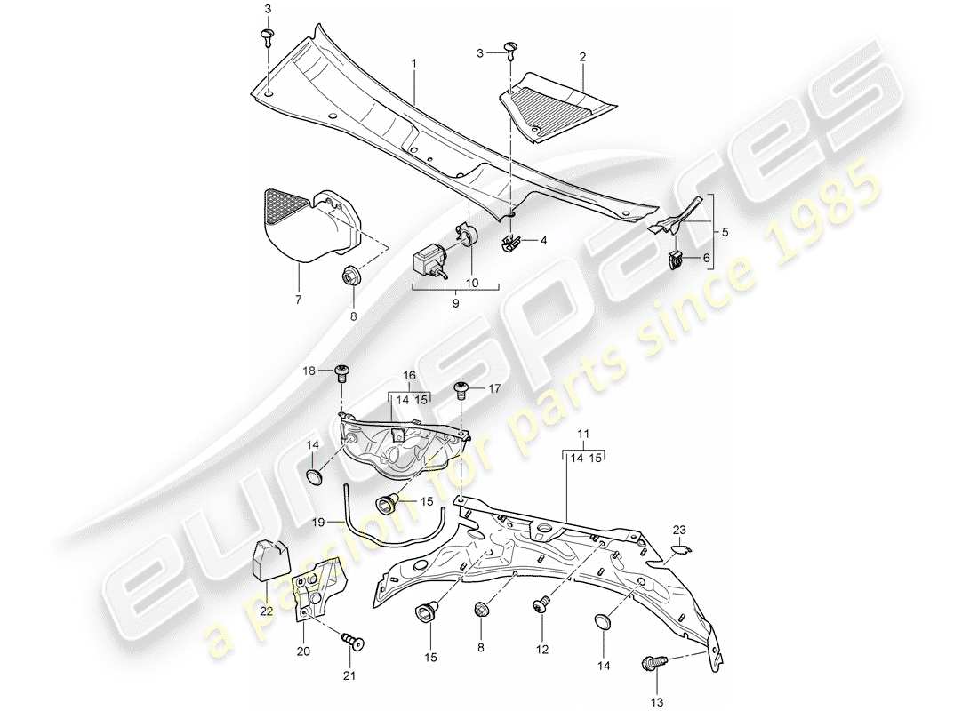 porsche 2008 (cayenne e1 9pa) cover water box fresh air intake part diagram