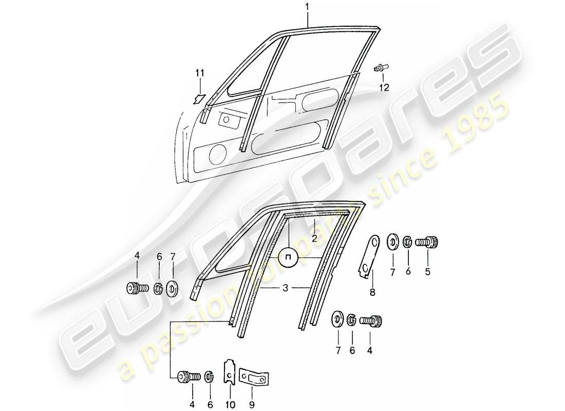 porsche 1988 (959) window frame parts diagram