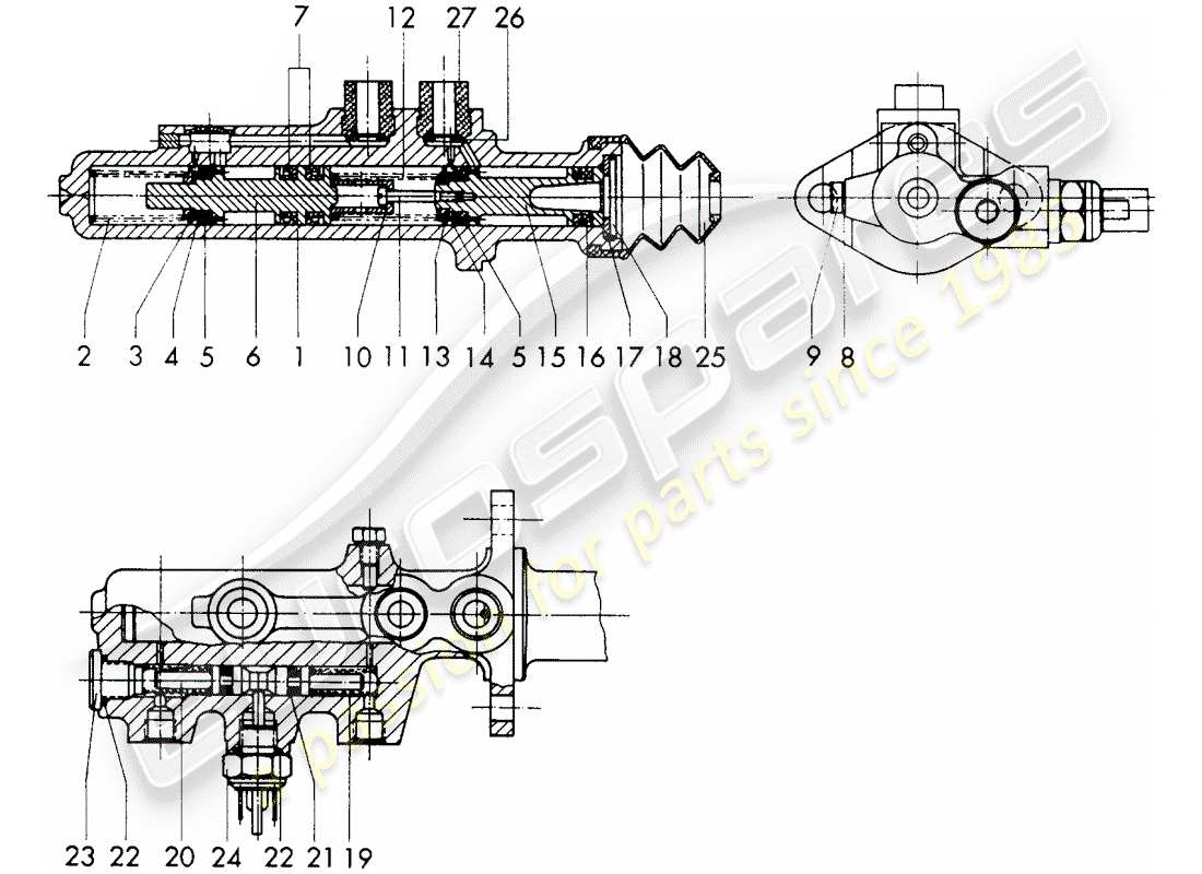 porsche 1967 (911/912) brake master cylinder - $ 19,05 - with: - warning function - single parts - d - mj 1969>> - mj 1969 parts diagram