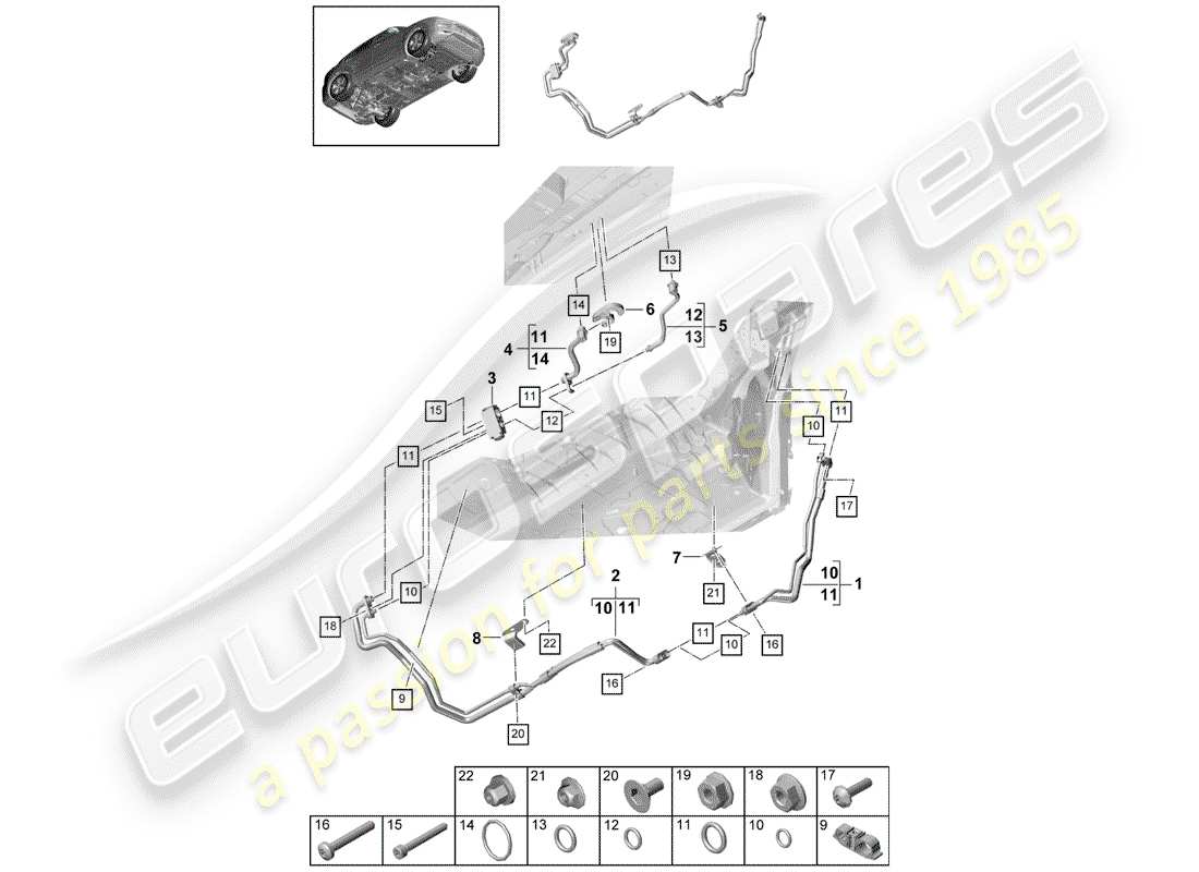 porsche 2018 (cayenne e3 9ya/9yb) air conditioning refrigerant line underbody parts diagram