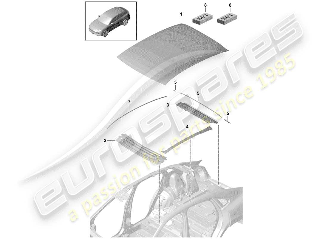porsche 2019 (cayenne e3 9ya/9yb) outer roof panel carbon cross member coupe parts diagram