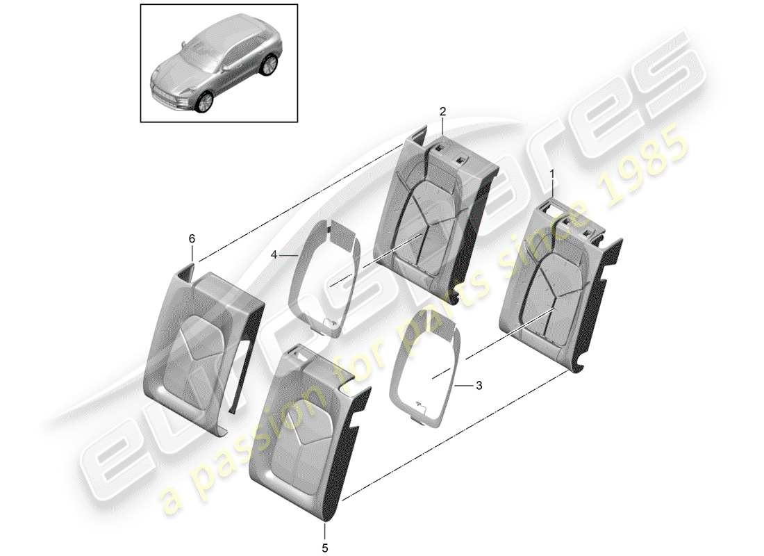 porsche 2019 (macan) foam part backrest covers standard seat comfort seat part diagram