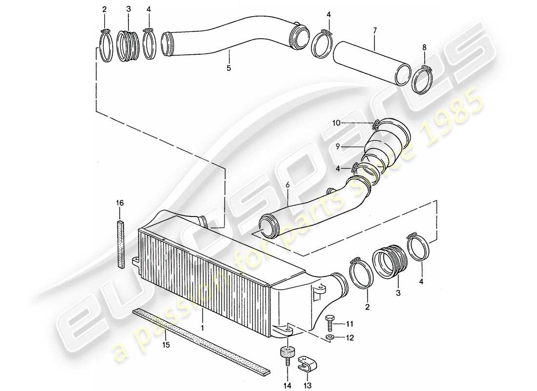 porsche 1989 (944) charge air cooler parts diagram