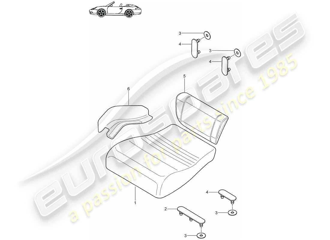porsche 2003 (996) back seat cushion - emergency seat part diagram