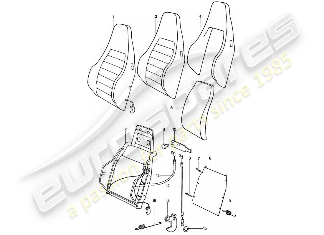 porsche 911 (1975) sports seat - backrest - single parts part diagram