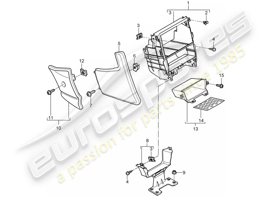 porsche 2010 (997-2) center console parts diagram