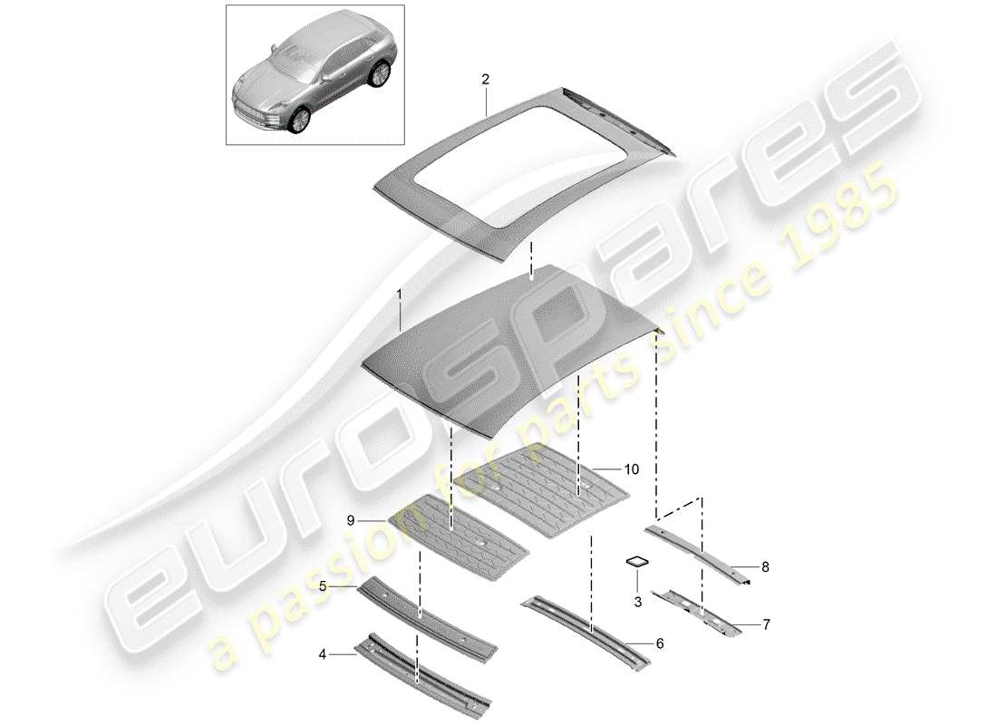 porsche 2020 (macan) outer roof panel scuttle parts diagram