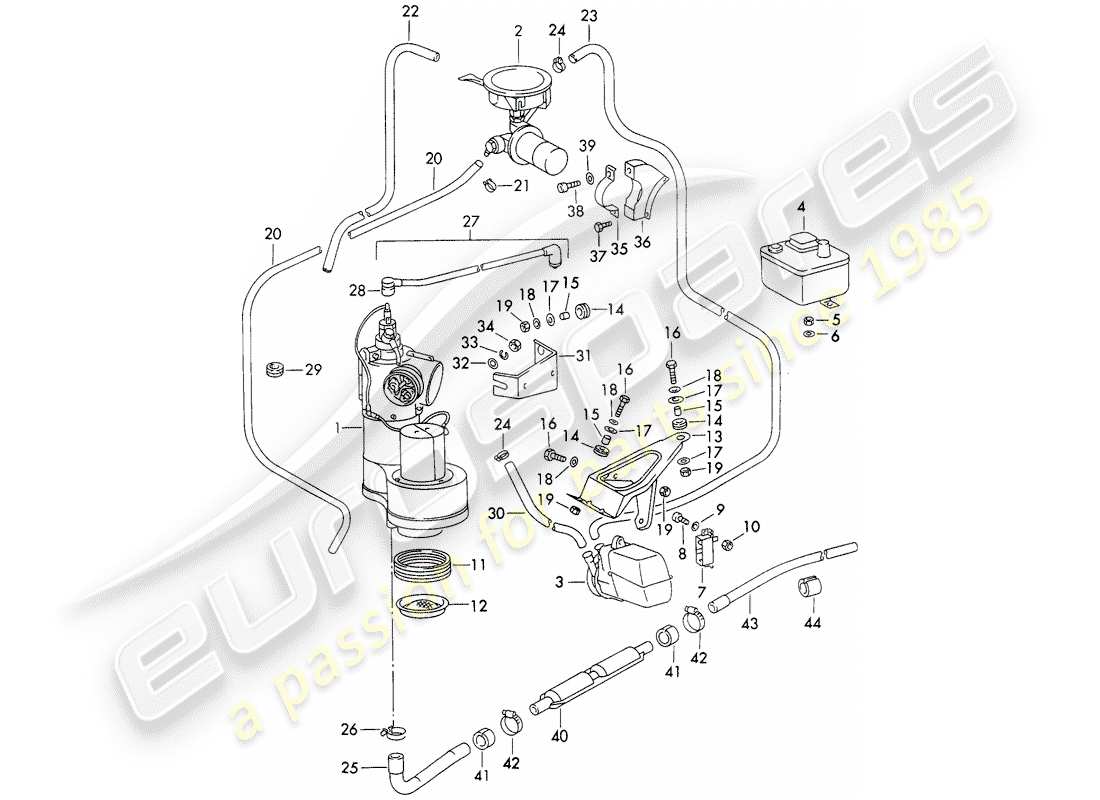 porsche 1972 (911) heating and ventilation unit - with: - accessories part diagram