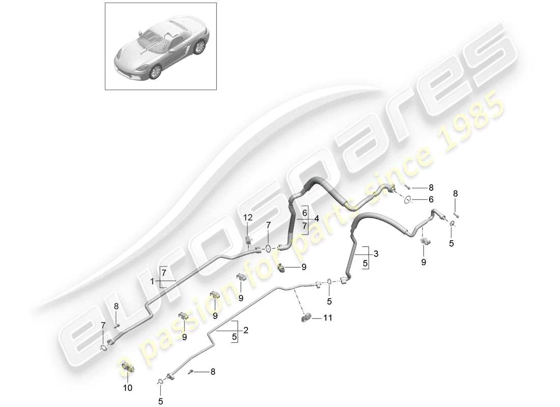 porsche 2019 (718 boxster) refrigerant circuit underbody and rear end parts diagram