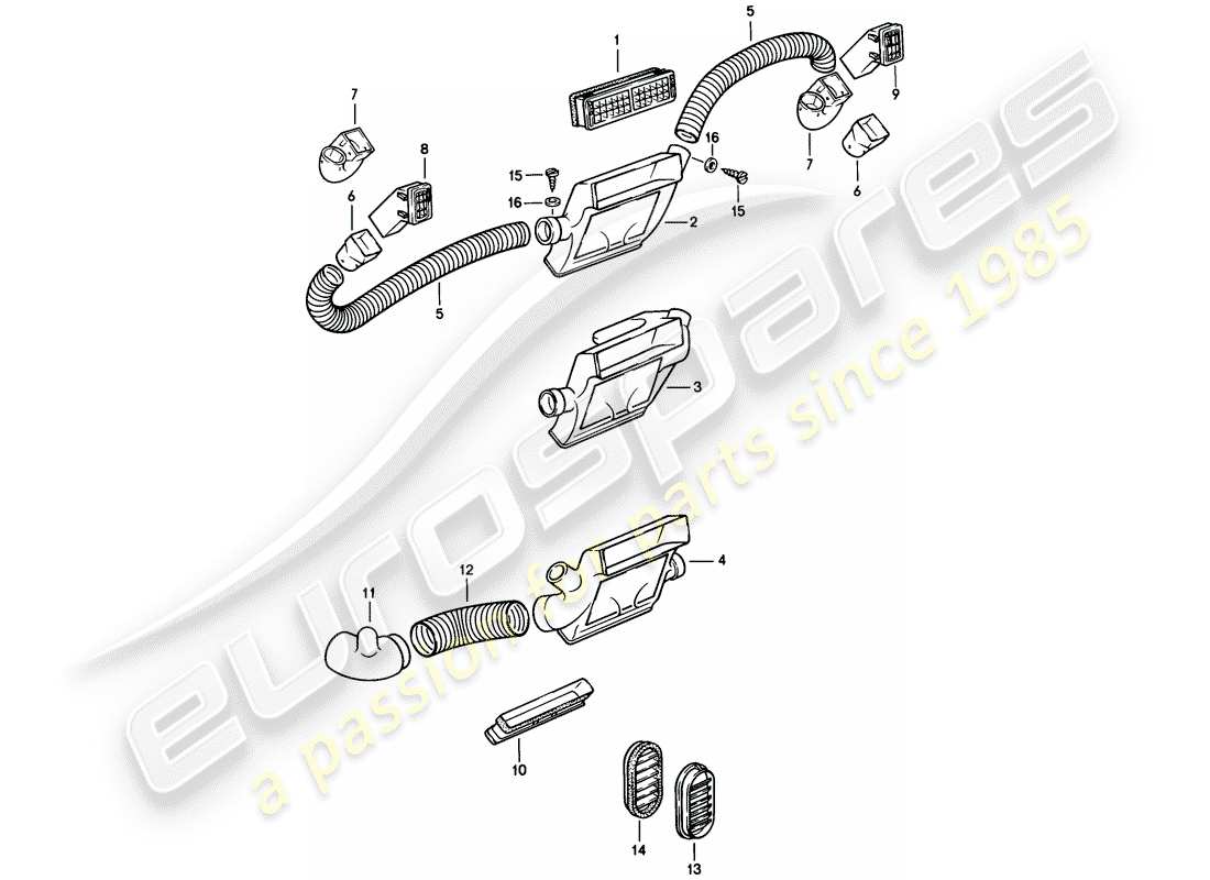 porsche 1983 (944) air vent - trim - air hose parts diagram