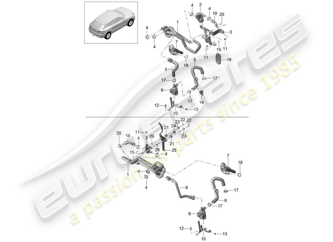 porsche 2018 (macan) heater basic supply pipe return line part diagram