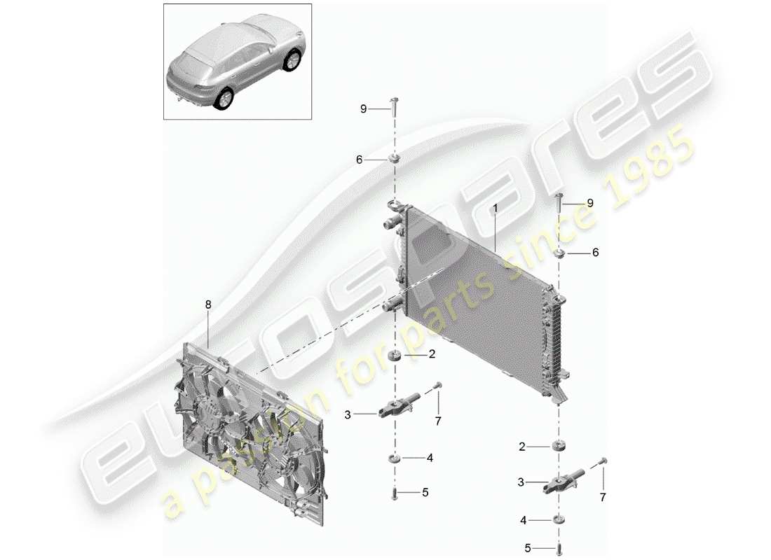 porsche 2018 (macan) coolant cooling system 3 cooler for coolant part diagram