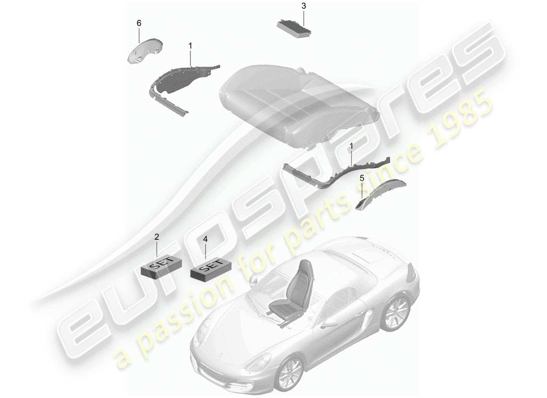 porsche 2013 (981 boxster) seat padding frame sports seat parts diagram
