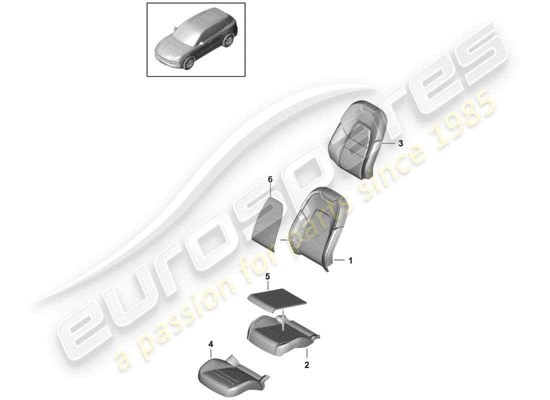 porsche 2019 (cayenne e3 9ya/9yb) foam part seat cover comfort seat parts diagram