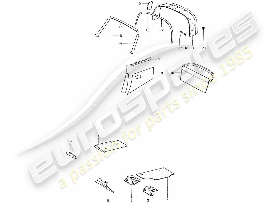 porsche 911 (1975) interior equipment part diagram