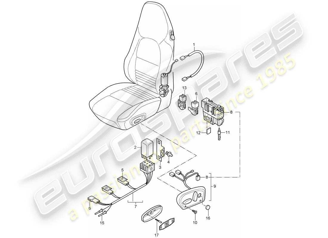 porsche 2000 (996) wiring harnesses - switch - comfort seat part diagram