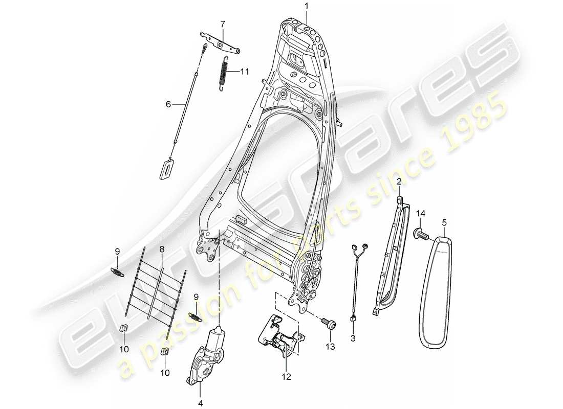porsche 2009 997-2 turbo / gt2 backrest frame parts diagram