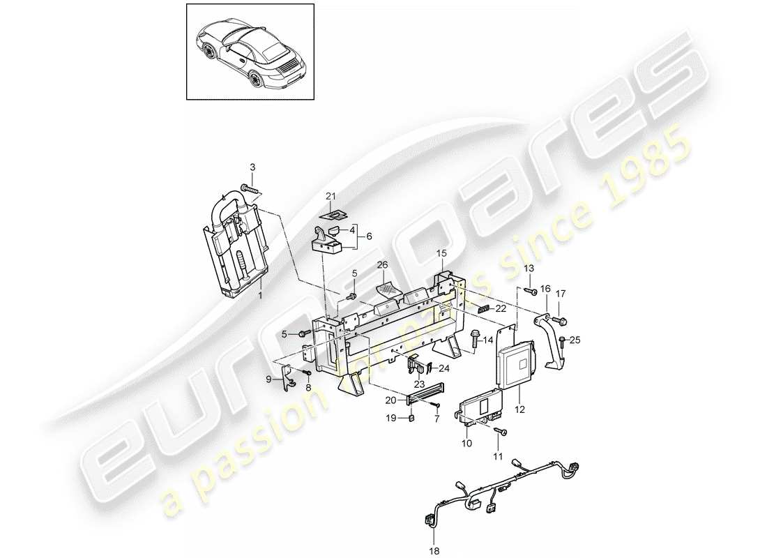 porsche 2012 (997-2) roll bar parts diagram