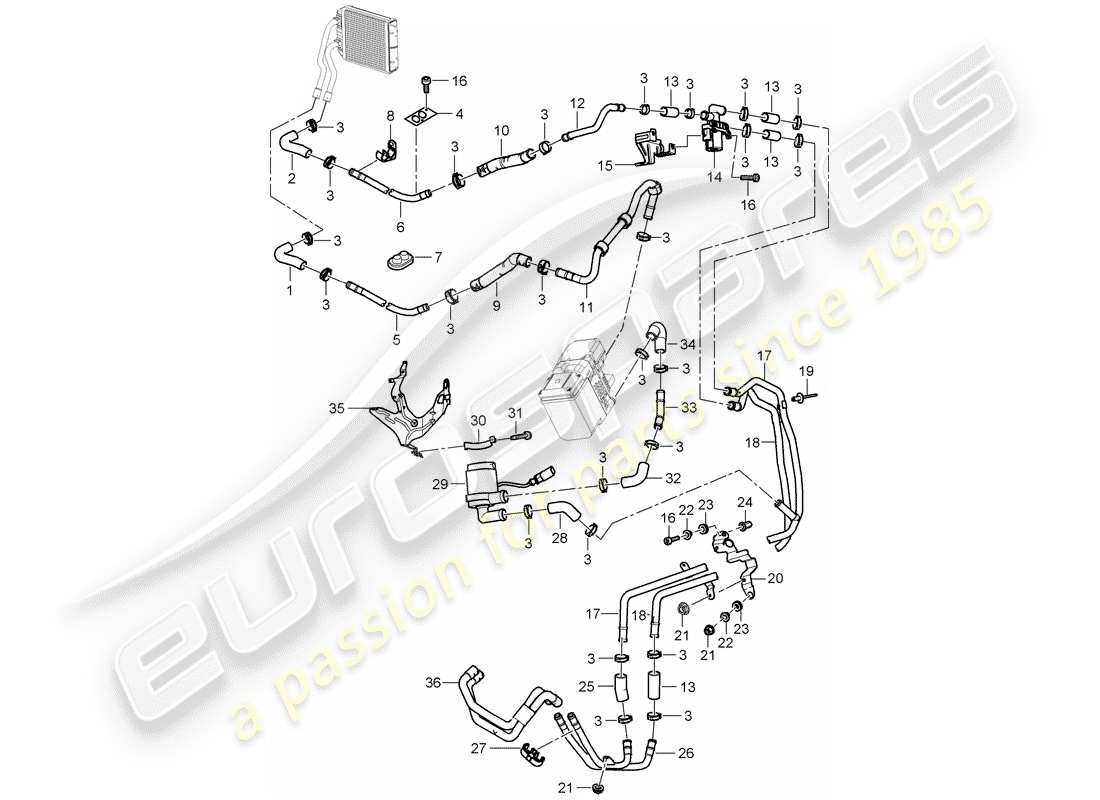 porsche 2006 (cayenne e1 9pa) air con./heating/aux. heater supply pipe return line to use after: f 9p-6la01 563>>f 9p-6la41 357>>f 9p-6la80 631>> part diagram