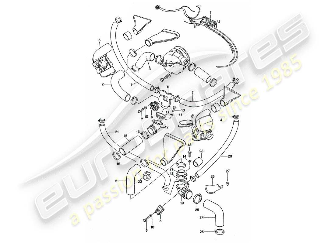 porsche 1976 (911 turbo) air conditioner - cooling air duct part diagram