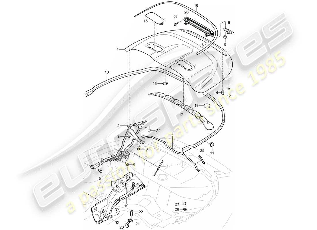porsche 2009 (997-2) top stowage box parts diagram