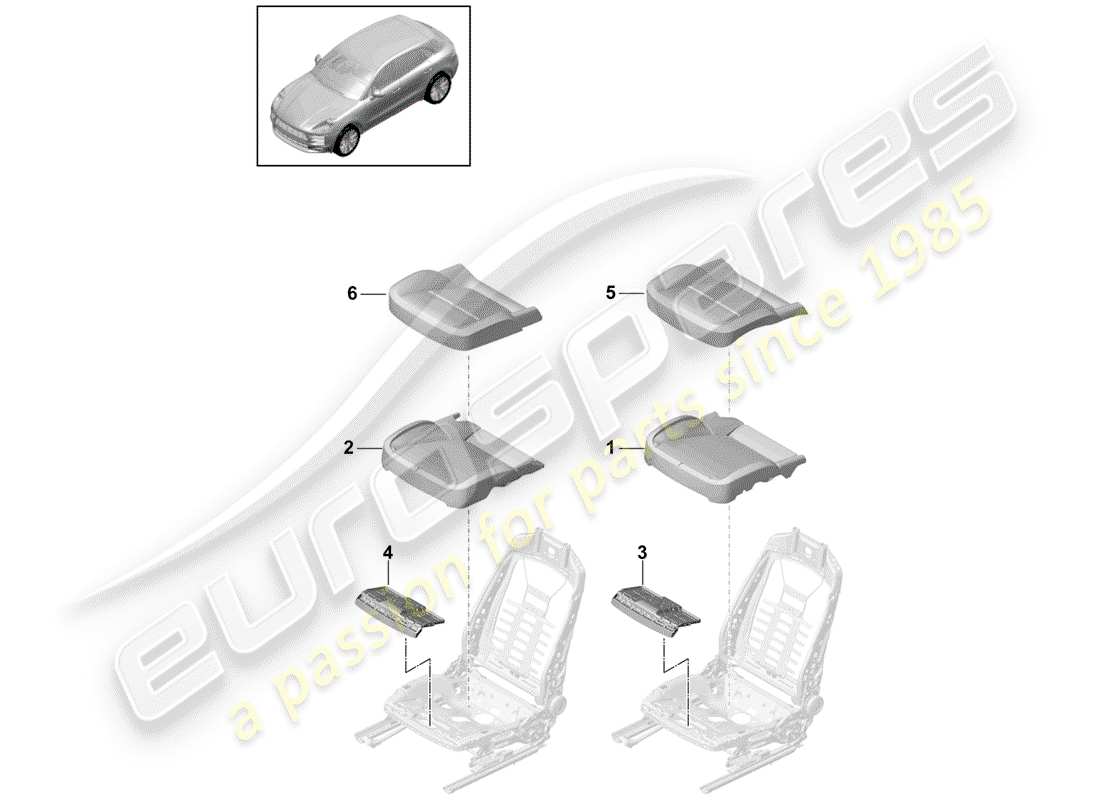 porsche 2020 (macan) foam part seat covers comfort seat parts diagram