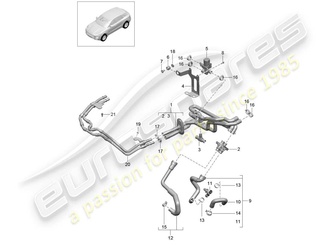 porsche 2017 (macan) heater with: auxiliary heater petrol part diagram
