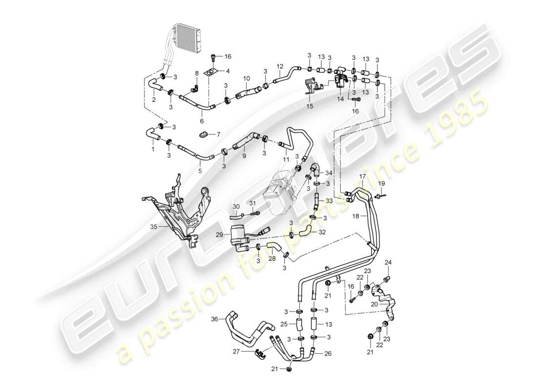 porsche 2010 (cayenne e1 9pa) heater auxiliary heater supply pipe return line parts diagram